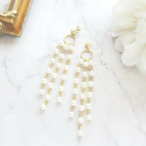 *2908*Pearl chandelier earring／pierce(ホワイト)