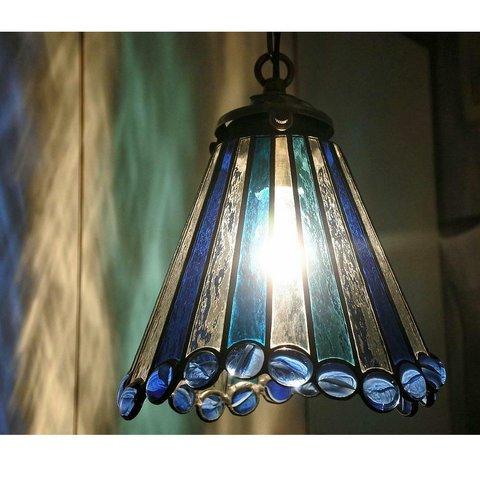 青いリボンのドレスランプ シンデレラ  ステンドグラス 照明 ランプ ペンダント 再販