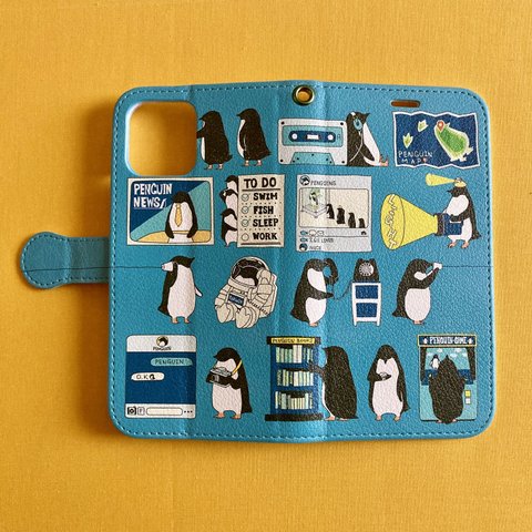 ペンギン【iPhone SE2・iPhone12対応】ペンギン・スマートフォン ブルー手帳型 スマホケース iPhone用【各機種あります】