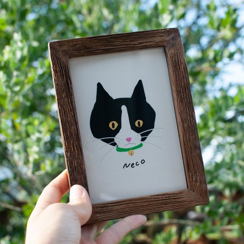 ハチワレねこ＊額入りアートパネル【受注生産・名入れ・うちのこ・ギフト】