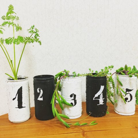 空き缶リメイクでモノクロでアメカジなインテリア🌱多肉植物を入れたり…