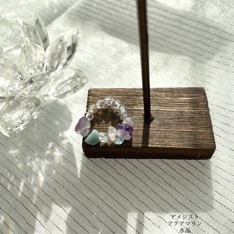 海色フリーリング　アメジスト　水晶