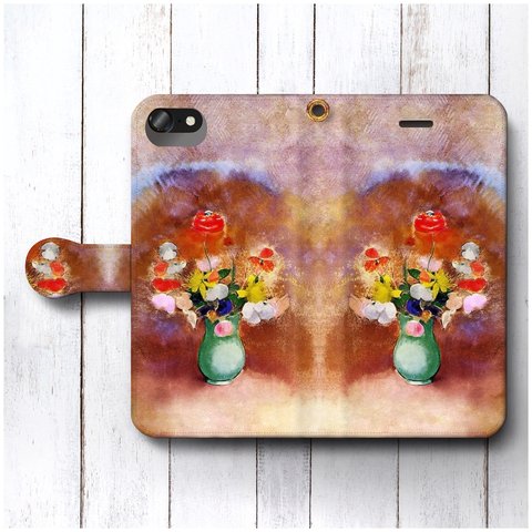 【オディロン ルドン 花瓶の中のケシ】スマホケース手帳型 全機種対応 絵画  iPhoneXR XS 個性的 GALAXY