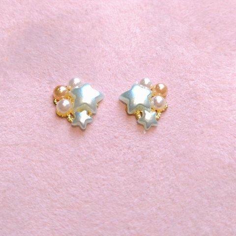 星とパール ピアス＆イヤリング #樹脂ピアス #樹脂ノンホールピアス #ステンレスピアス