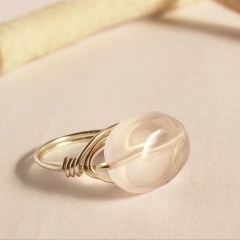 ぷっくり　ローズクォーツ　Wire　Ring　