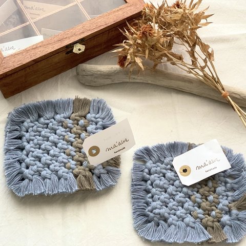 macrame coaster 《blue×gray》