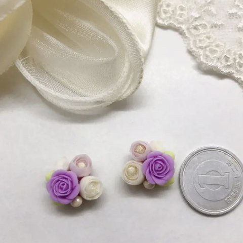 小さな   薔薇  小花  お花 ブーケ   10 パーツ　パープル 