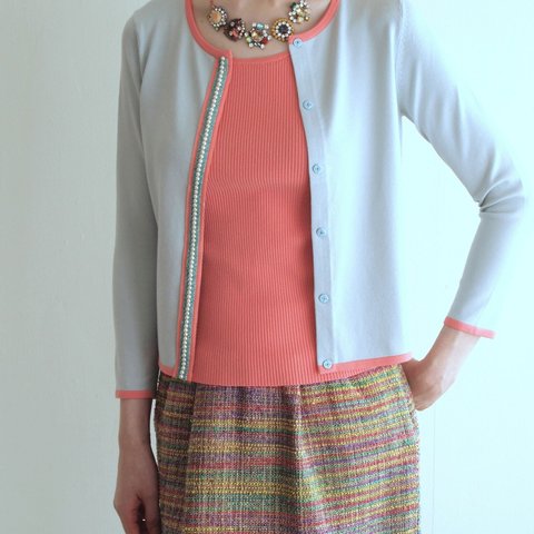 【special price】beaded trim Cardigan pale grey