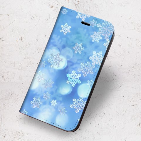 ★iPhone 専用 フラップ無し手帳型ケース ★雪の結晶