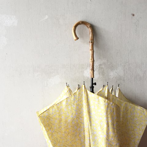 竹の傘 blowing flower yellow 晴雨兼用 長傘 ALCEDO 161019 日傘 雨傘 小花柄 黄色 竹ハンドル