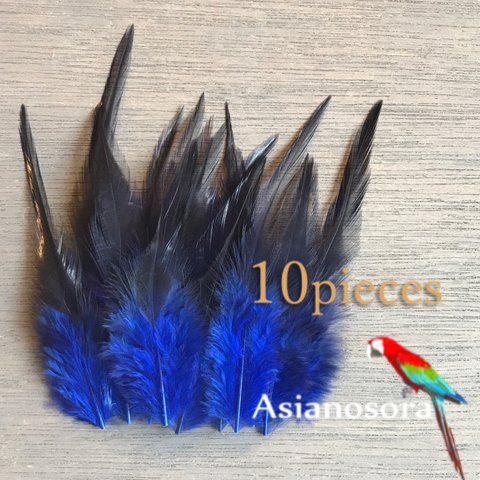 再入荷【W64青】高品質　羽根 10枚 フェザー　ピアス　アクセサリー パーツ 羽　素材　鳥の羽根 鳥 