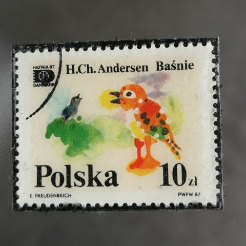 ナイチンゲール・童話切手ブローチ (ポーランド)