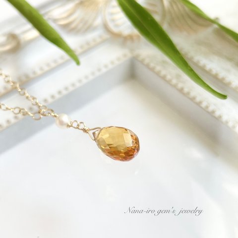 14kgf citrine × pearl necklace