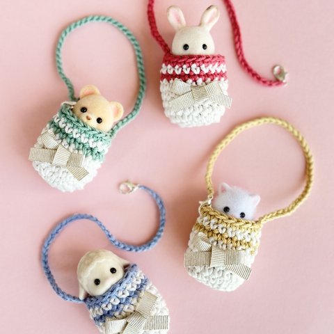 🐰 Sylvanian Families      お出かけケース　4個　【シルバニアファミリー　赤ちゃん　ハンドメイド　着せ替え　着せ替え服　ピンク　リボン　シルバニア】