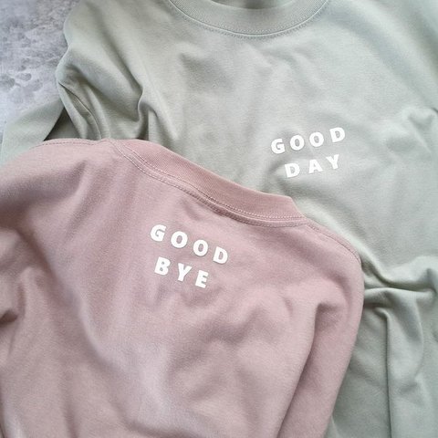 ’’GOOD DAY’’  ’’GOOD BYE’’ Ｔシャツ セージグリーン スモーキーピンク ユニセックス ペアコーデ