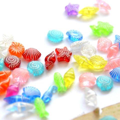 ビーチグラス風*カラフル クリア sea animal mix beads*アクリルビーズ