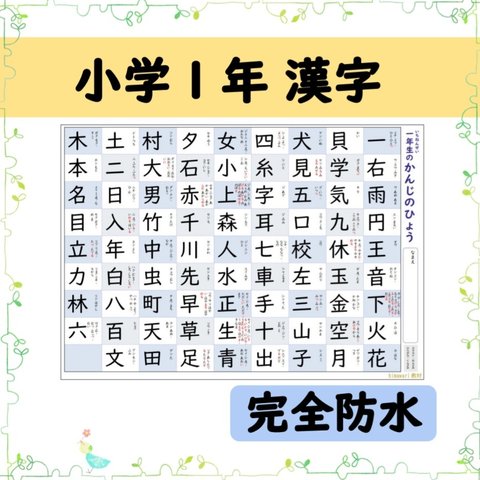 ⑩小学１年生で習う漢字80文字の一覧表ポスター☆お風呂で楽しく暗記♪