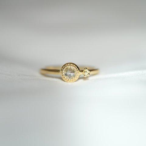 [送料当方負担] K18 Round Rose cut Diamond ring with bud(0.194ct,R077)