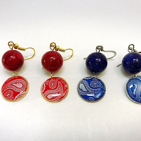 定番ペイズリーのピアス/イヤリング/樹脂フックピアス