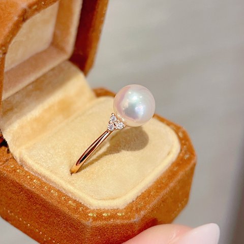 【高級】あこや真珠　ダイヤモンド付きリングk18