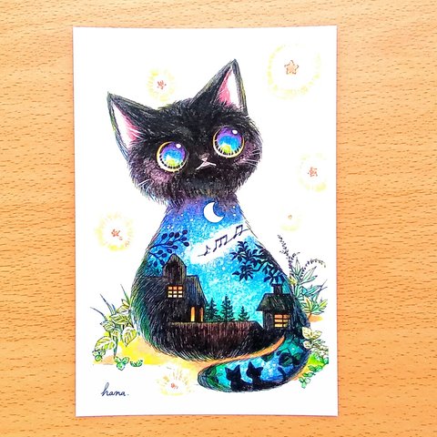 黒猫、夜の記憶(選べるポストカード２枚組)　　　