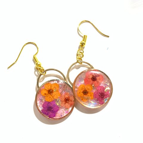 ハンドメイド  押し花 ピアス