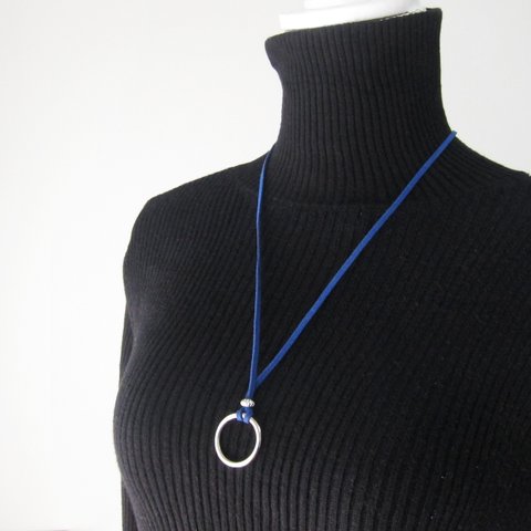 Glass cord　フープ　ブルー×シルバー スエード調紐 シンプル ネックレス/メガネコード