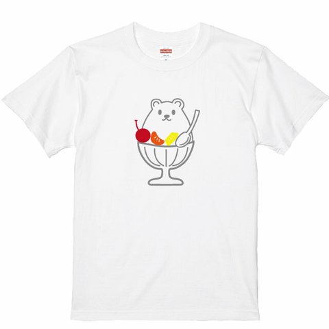 かき氷しろくまTシャツ白　80～XXLサイズ　綿100%　熊Tシャツ　かき氷デザイン