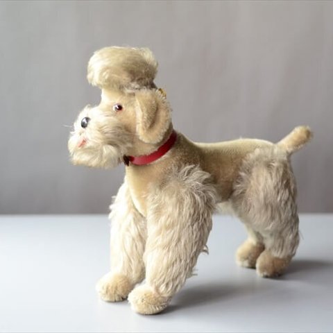 ドイツ製 Steiff ヴィンテージ グレーのプードル 足可動式 Snobby 犬 ドッグ ぬいぐるみ フィギュア アンティーク_240405 ig3865