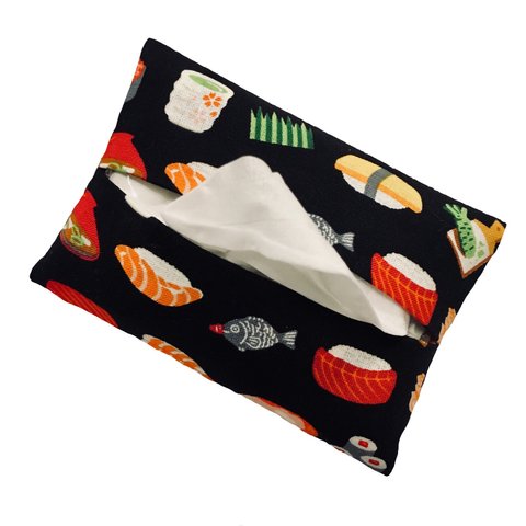 OSUSHI Pocket tissue Case ( お寿司 ポケットティッシュケース ) 黒 ブラック パロディ 食べ物 面白い ティッシュケース ミニ 個性的