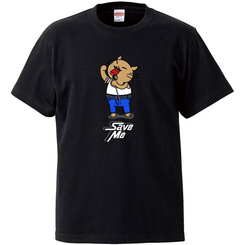 パロディTシャツ【猫】チャリティTシャツ「SAVE ME」収益の一部を保護猫カフェ様へ寄付します ネコ好きのあなたへ（メンズM/レディースMサイズ）