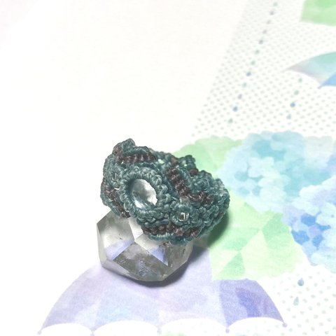紫陽花（あじさい）　ブルートパーズのマクラメ編みリング　指輪　約10号