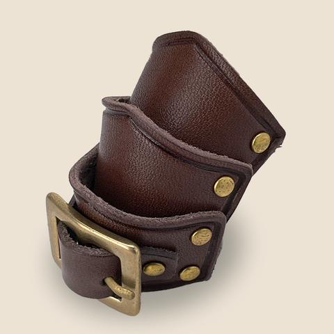 BUKLE LEATHER ARMOUR RING BROWN