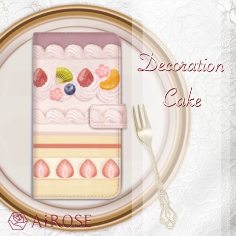 送料無料✼ ✼苺クリームデコレーション ケーキiPhone Android ✼ 手帳型 スマホケース  スイーツ フルーツ ピンク