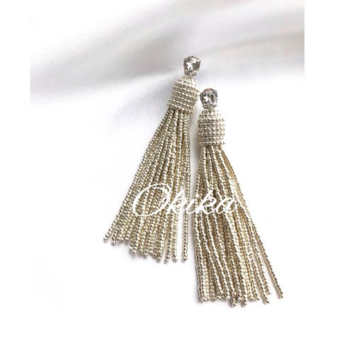 《NEW》Swarovski ×Beads tassel  ピアス/イヤリング