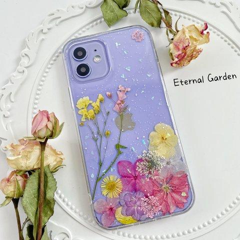 紫陽花、押し花スマホケース、全機種対応、iFace風、手帳型、ストラップホルダ一、iPhone15、iPhone15Pro、iPhone15plus、iPhone14、iPhone14Pro