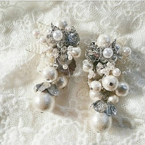 【再販3】Beads flower × cottonpearl pierce