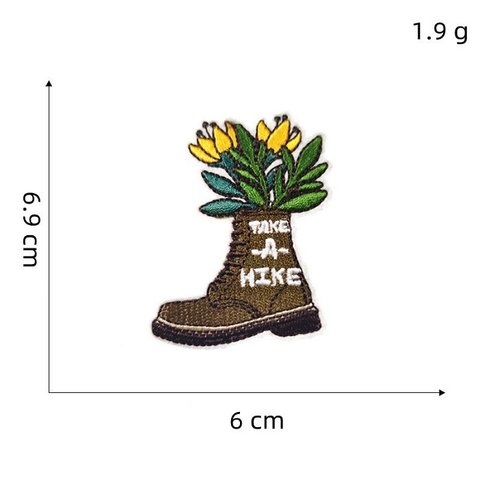 ハイキング 靴 山 キャンプ ワッペン アップリケ アイロン対応 1枚