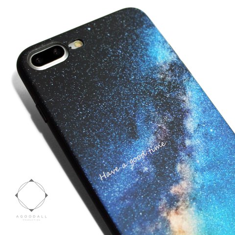 iphone7plusケース/iphone8plusケース（5.5インチ用）軽量レザーケースiphone7plusカバー（天の川×ブラック）夜空　星空　星柄　アイフォンケース iphoneケース耐衝撃