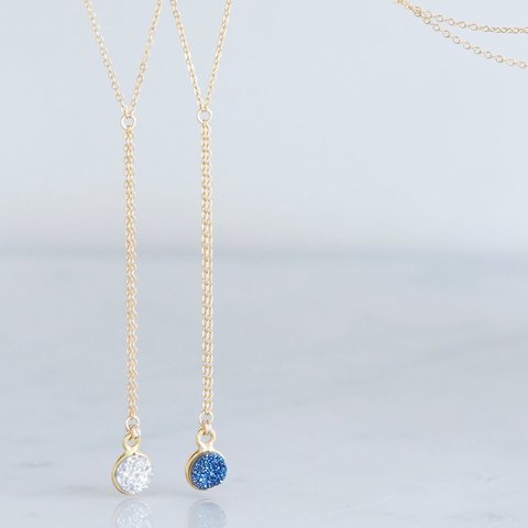 【14KGF】Lariat Y Choker Necklace,Gemstone,Tiny Druzy[Silver/Royal Blue]