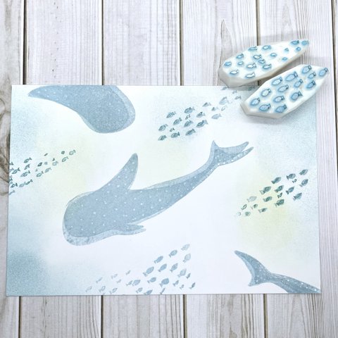 小さな魚群の消しゴムはんこ