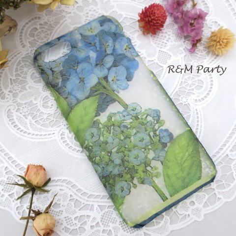 空色の紫陽花 柄スマホケース★iPhoneSE/iPhone12/iPhoneXR/iPhone11/iPhone12mini/iPhone11Pro/iPhone12ProMax