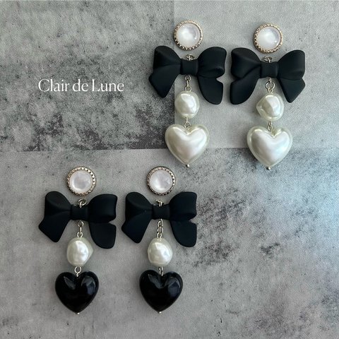 Matte black ribbon pierce／earring