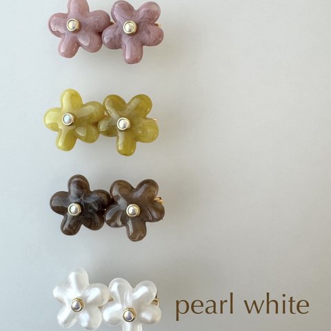 【twins flower clip pearl white】花 フラワー ヘアクリップ ヘアアクセサリー アクセサリー ピンク キッズアクセ ビーズ キラキラ 夏