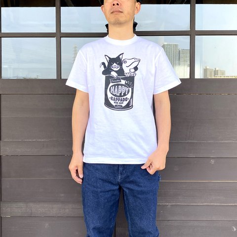 猫とカエルのTシャツ（ホワイト）【XL】男女兼用