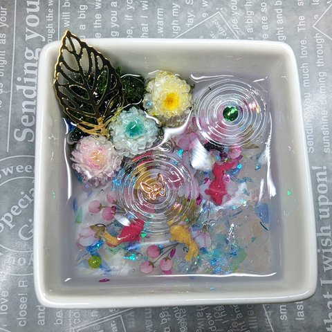 お花見　金魚　レジン　置物　ミニチュア　ジオラマ　桜