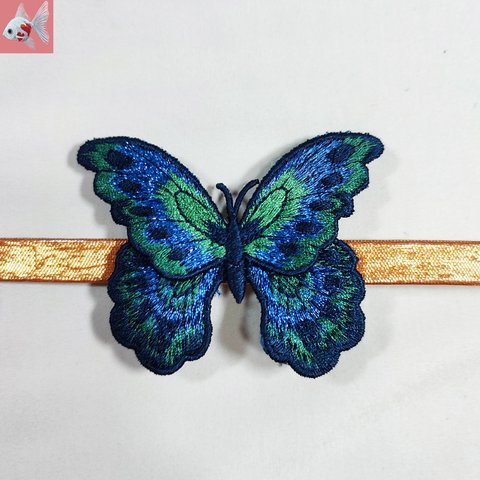 ◆蝶の刺繍帯留め飾り①　ブルー