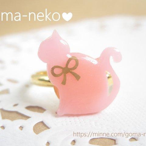 リボン猫のリング【ピンク】
