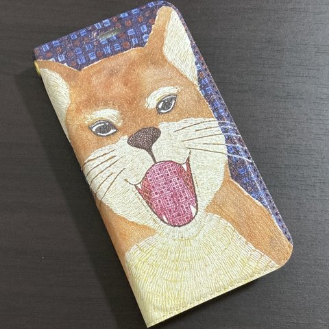 帯なし手帳型iPhoneケース/スマホケース/遊びたくてたまらないワンコ/しばいぬ/犬