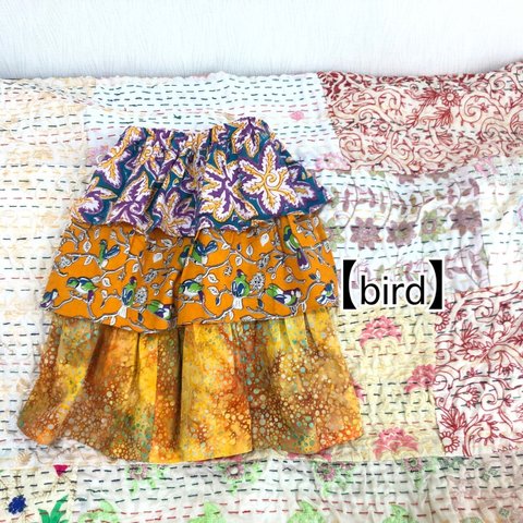 India print tiered skirt (bird)